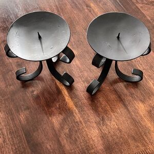 Set of 2 Black Wrought Iron Pillar Candle Holders